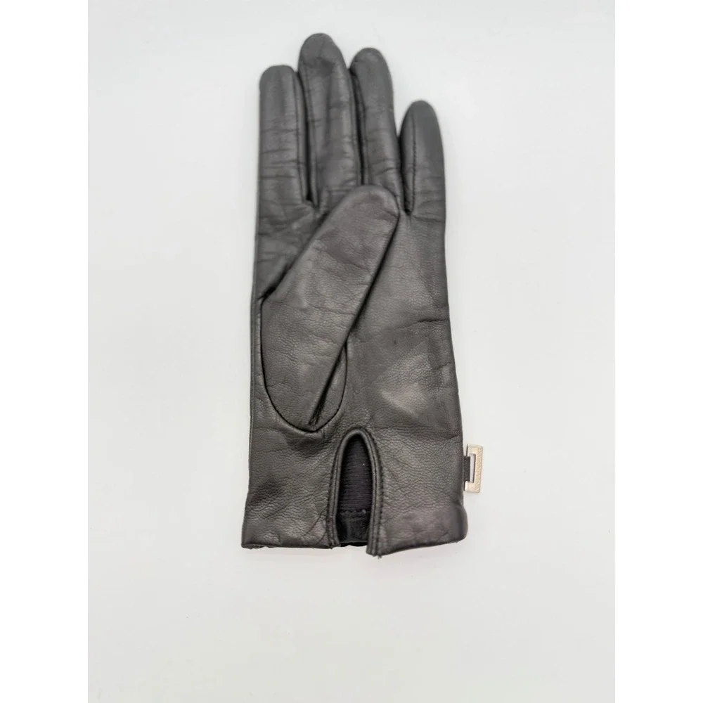 Nine‎ & Company Black Genuine Leather Gloves Braided Trim Metal szLarge Vintage